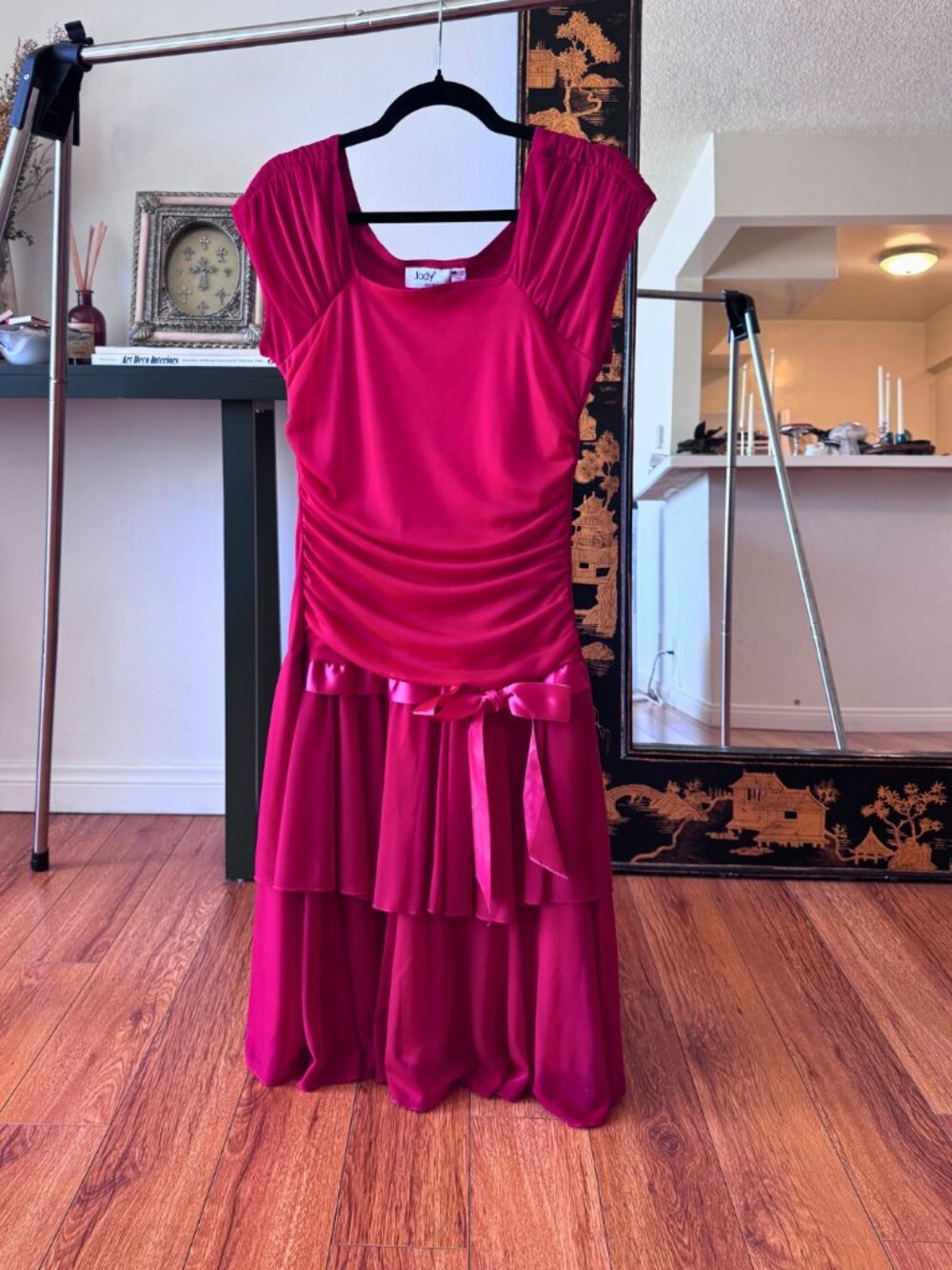 Vintage Jody California Red Ruched Party Dress – Size 11/12